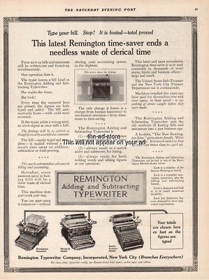 1914 Remington Adding Subtracting Typewriter Standard Monarch Premier Print Ad