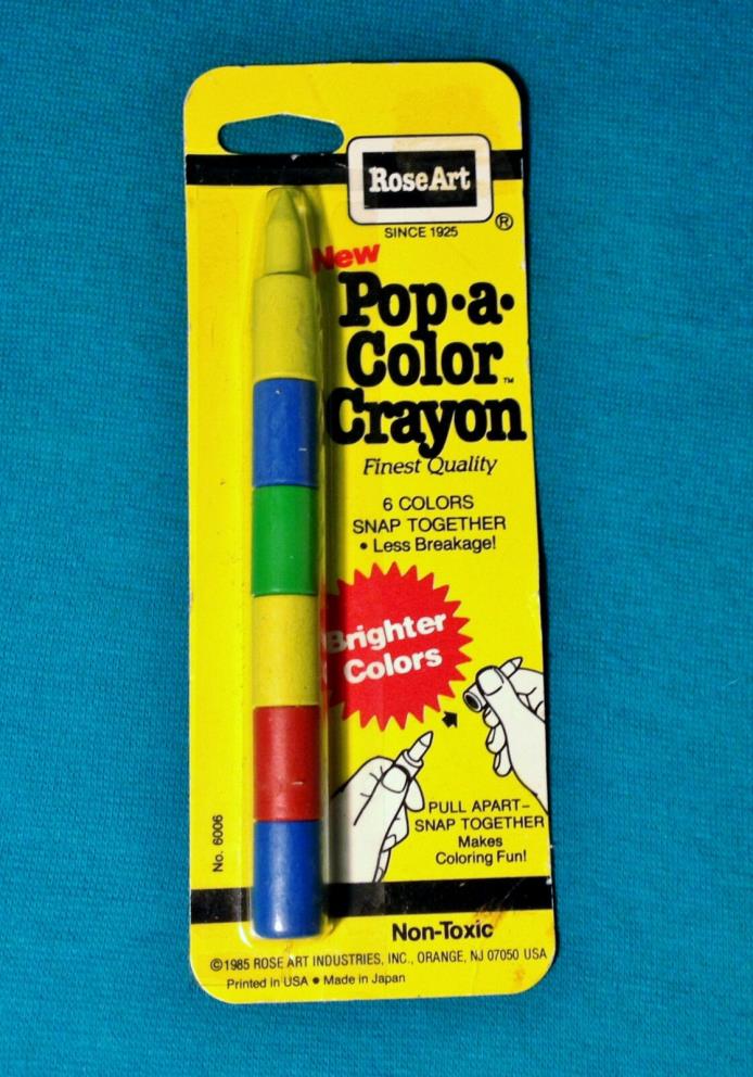 1985 Vintage Rose Art Pop-A-Color Crayon RARE 6 Colors Snap Together Retro Kids