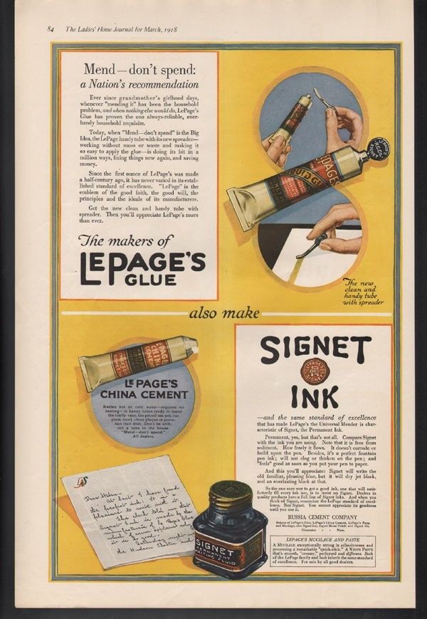 1918 RUSSIA CEMENT GLUE INK SIGNET BOTTLE TUBE WRITE LETTER PEN GLOUCESTER MA