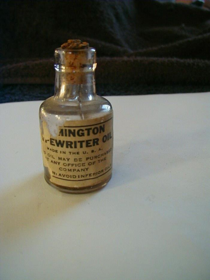 vintage miniature remington typewriter oil bottle cork top label estate find