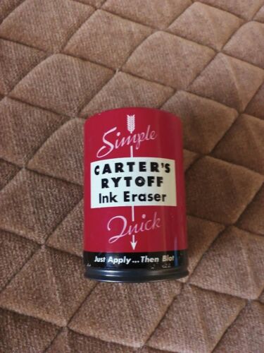 VINTAGE SIMPLE CARTER'S RYTOFF INK ERASER ADVERTISING CAN ~ NICE GRAPHICS