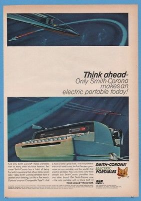 1965 Futuristic Personal Space Rocket Art Smith-Corona Electra 110 Typewriter Ad