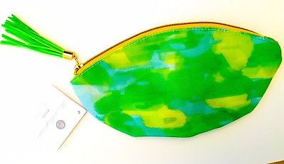 NEW! Thimblepress Pouch Bag Green Tie Dye Paint Design Fringe Pull Zipper Purse
