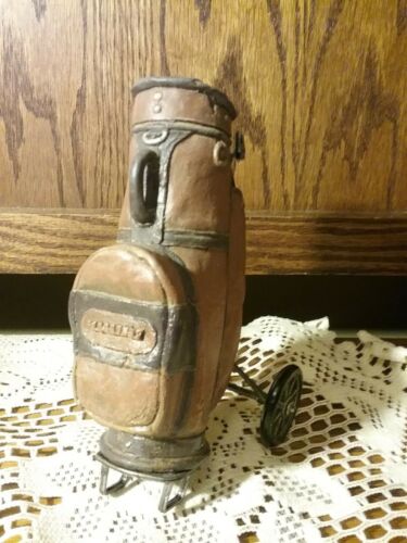 Vintage Keypoint GOLF CART  Brown Leather Look, Moveable Wheels, Pencil Holder