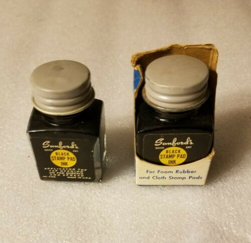 Lot of 2 Vintage Sanford's Black Stamp Ink Pad #588  Bottle Office Decor