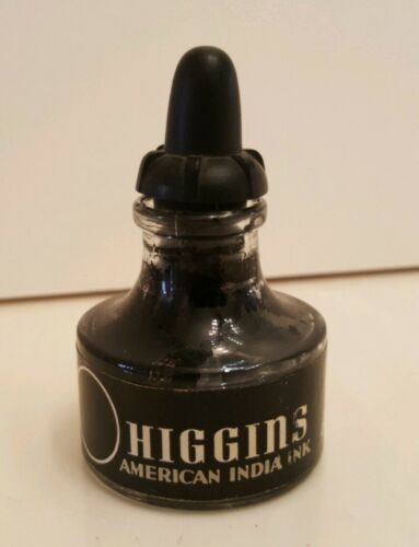 Vintage HIGGINS American India Ink BLACK DRAWING #4415 Glass Bottle no box empty