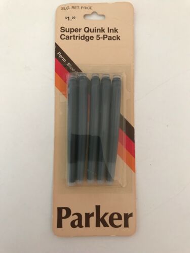 Parker Pen Super Quink Ink Cartridge 5-Pack Fountain Pens Permanent Blue Black