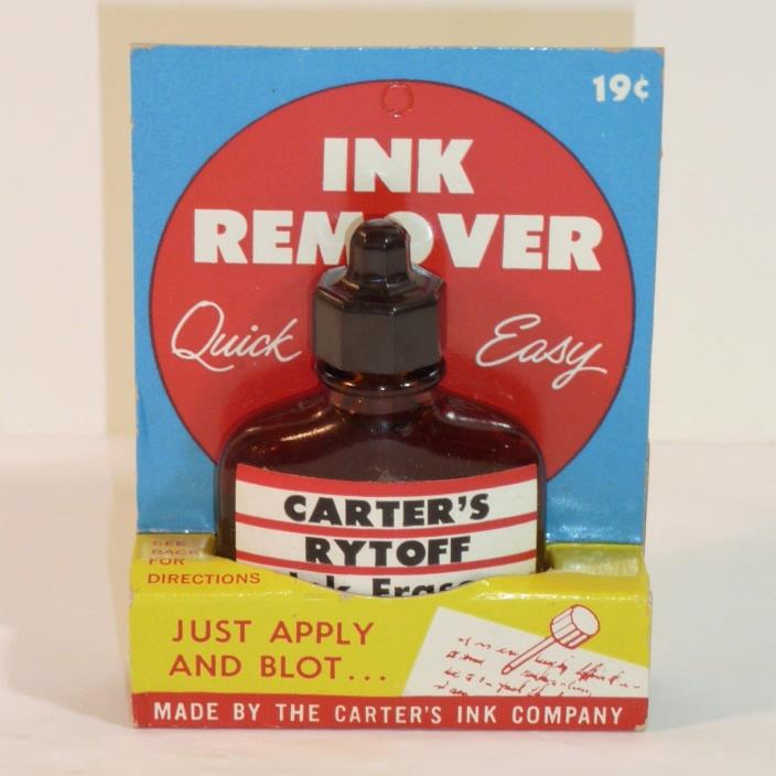 Vtg NOS Carter's RYTOFF Ink Eraser Remover - Amber Glass Bottle w Applicator Cap