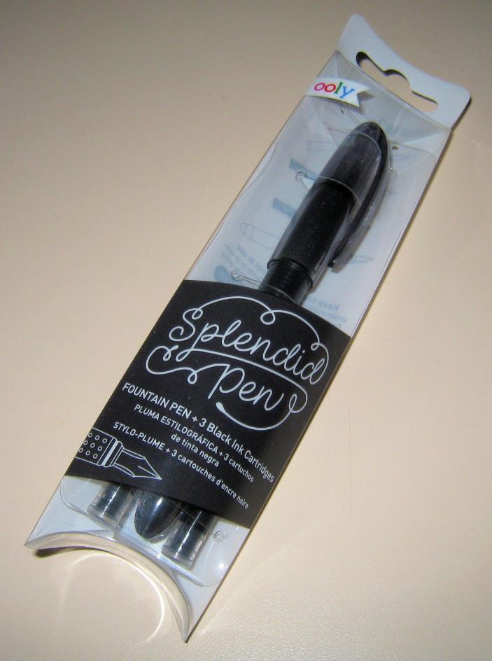 NEW OOLY Splendid Fountain Pen BLACK Set of 1 Pen & 3 Ink Refills 132-069 NO TAX