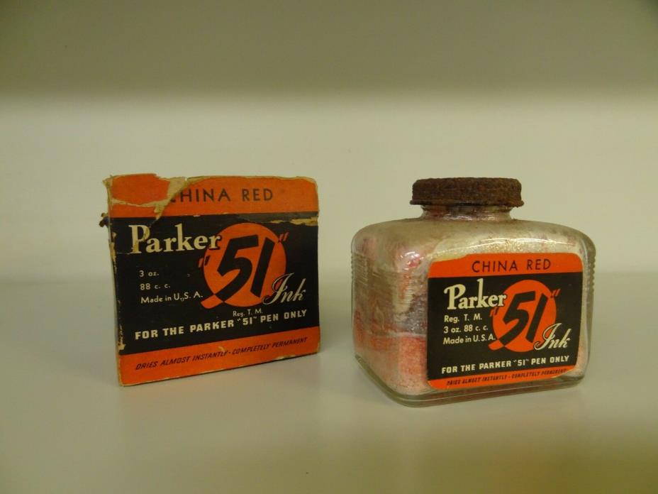 PARKER 51 CHINA RED INK BOTTLE **COLLECTIBLE** WITH ORIGINAL BOX