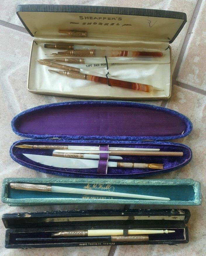 Rare Antique pen lot of 13, brass ivory vintage