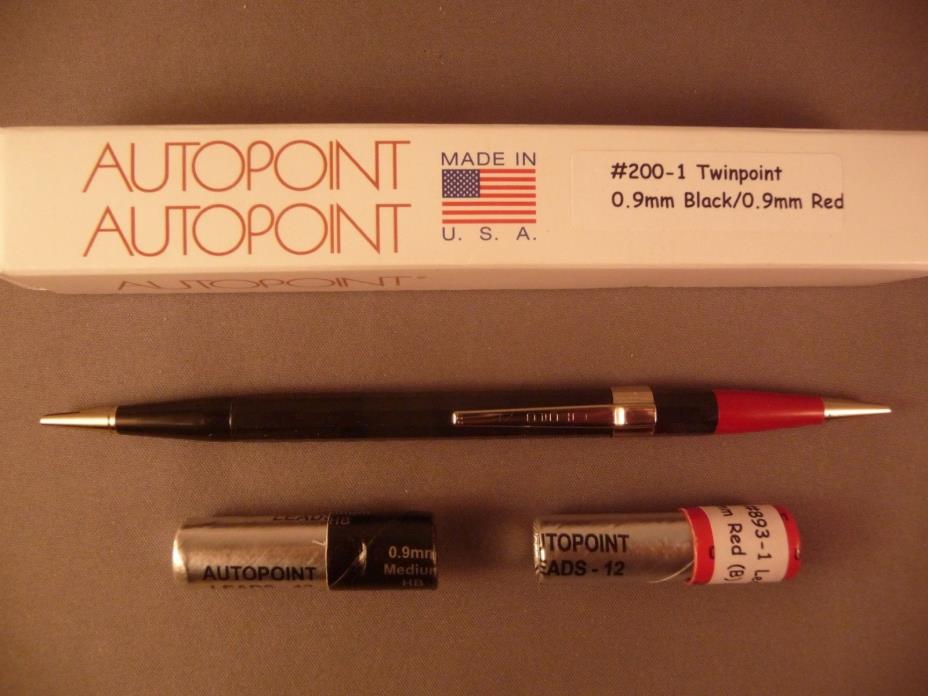 Autopoint Twinpoint Pencil 200-1, Black Tip, Red Tip, Black Barrel, 0.9mm - New