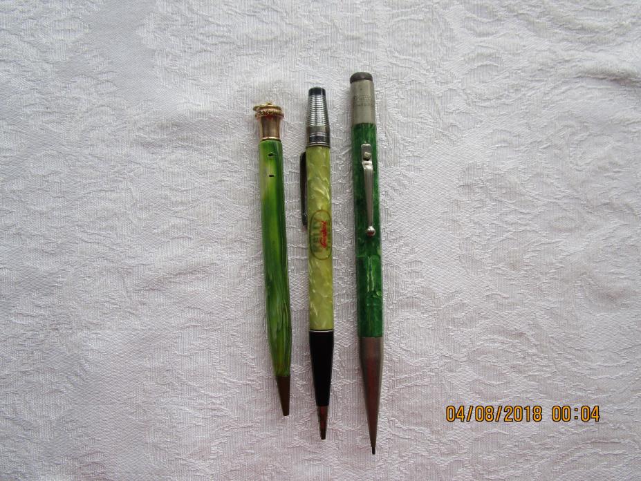 3 Vintage Green Mechanical Pencils Marbled Advertising