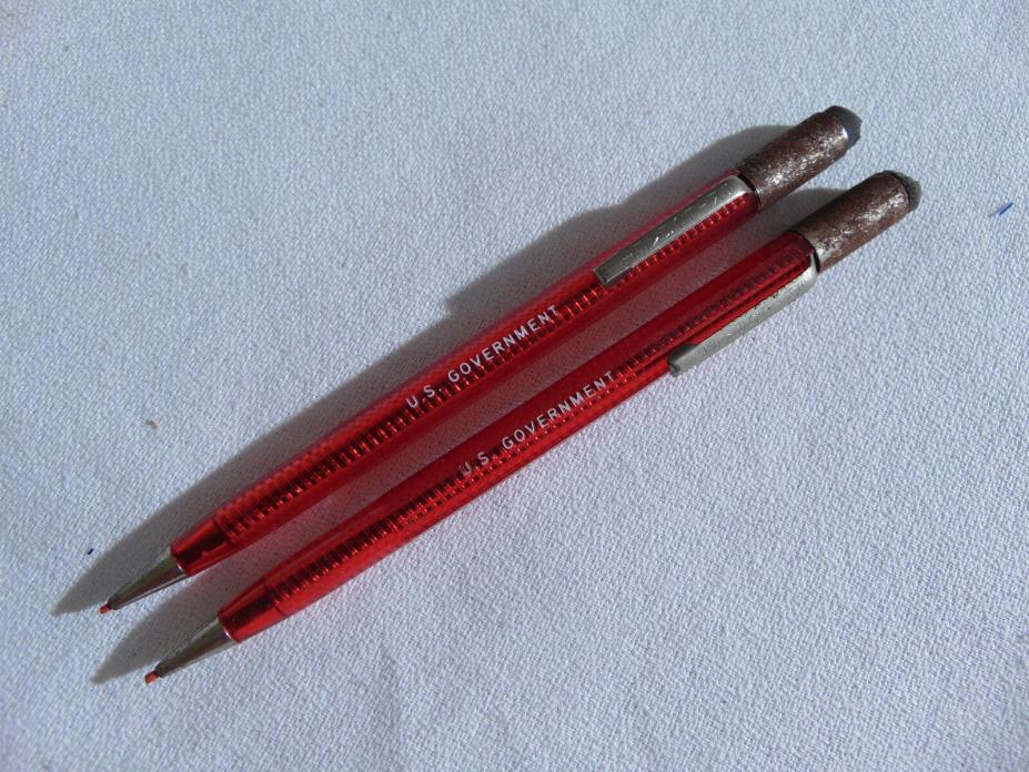 2 Vintage SKILCRAFT US Government Issue Red Mechanical Pencils w/ Red Leads