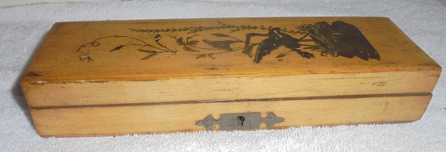 Vintage antique wood pencil box