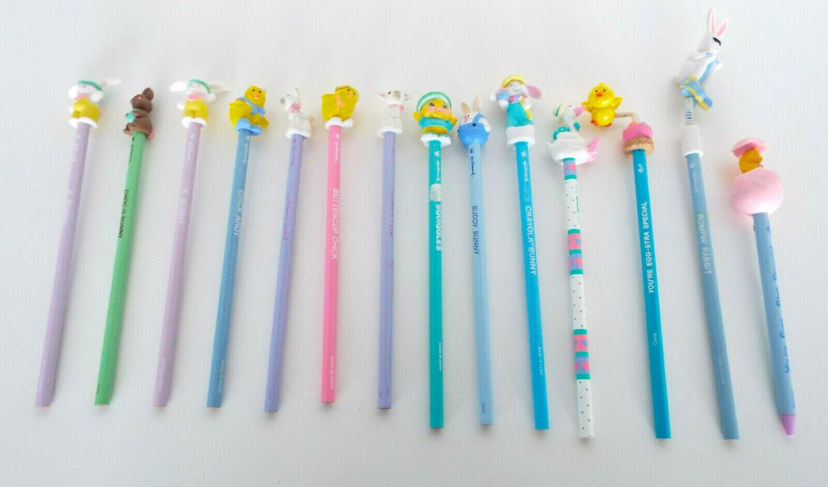 14 PENCILS TOPPERS Vintage Easter Applause Hallmark Russ Pen Chick Bunny Lamb