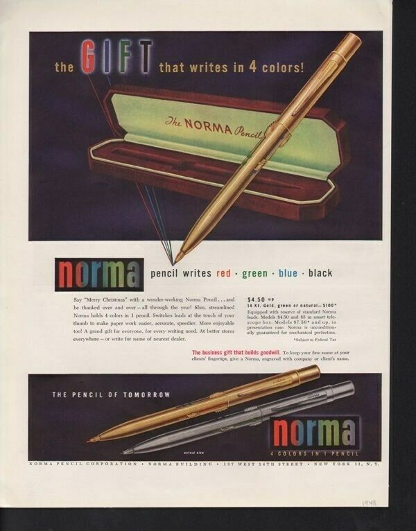 1948 NORMA PENCIL WRITE GRAPHITE NEW YORK CHRISTMAS AD-14527