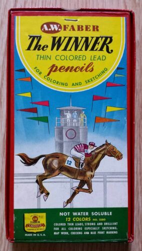 Vtg A.W. Faber THE WINNER Colored Pencils #2380 awesome horse racing graphic