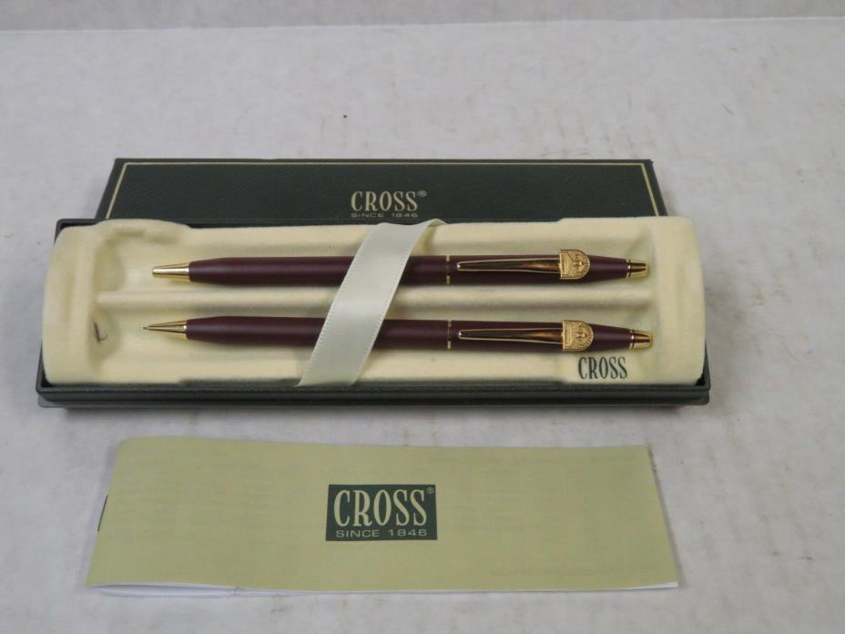 Cross Century Burgundy Ballpoint Pen & Pencil Set 220105 Park Ridge Emblem New