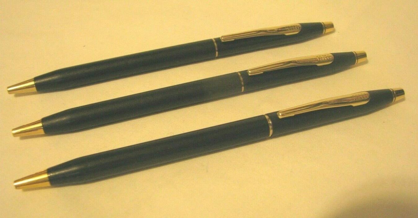 Three CROSS MATTE BLACK and GOLD BALL POINT PENS