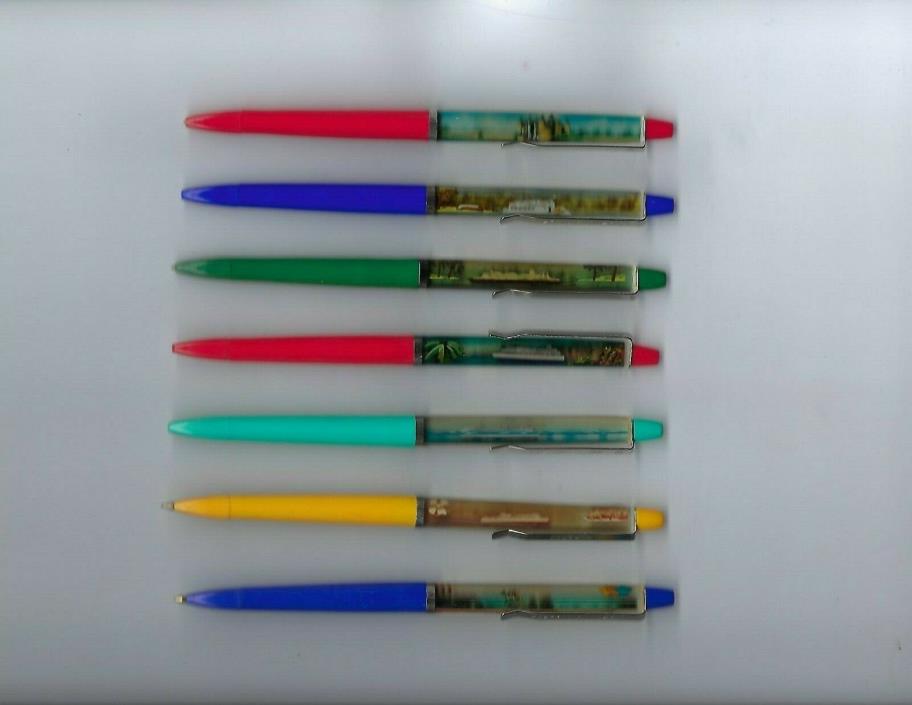 Vintage lof of 7 Assorted Travel Floaty Ball Point Pens-Excellent Condition