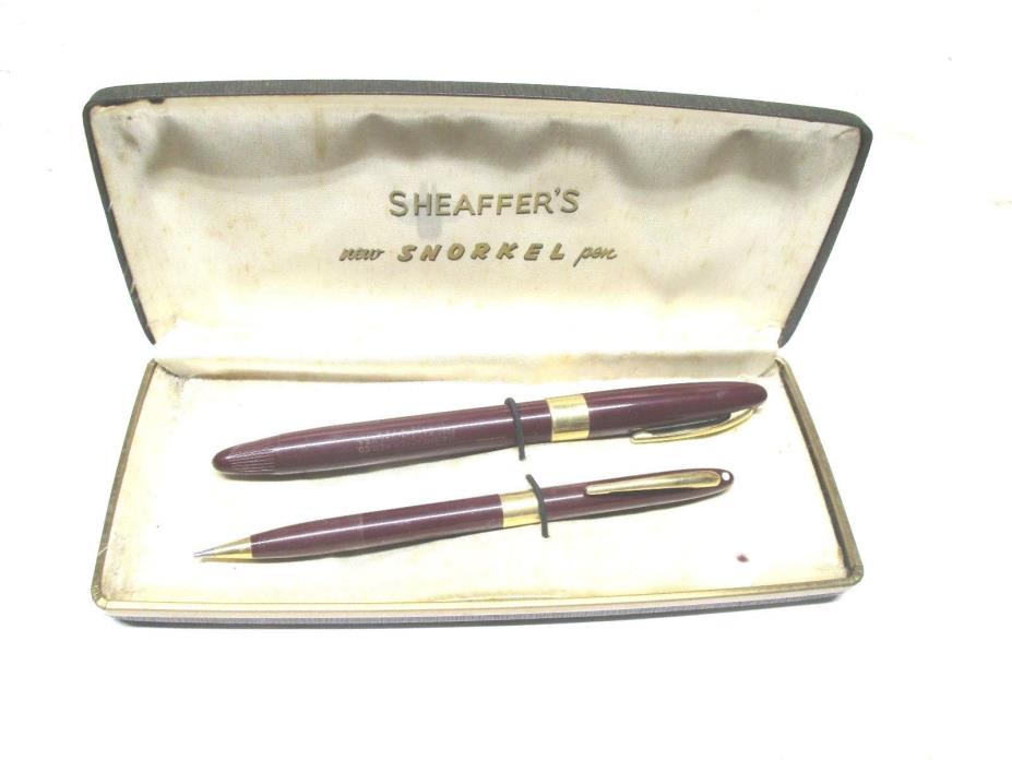 Sheaffer's Bergundy Snorkel Fountain Pen Mech. Pencil Set in case & instructions