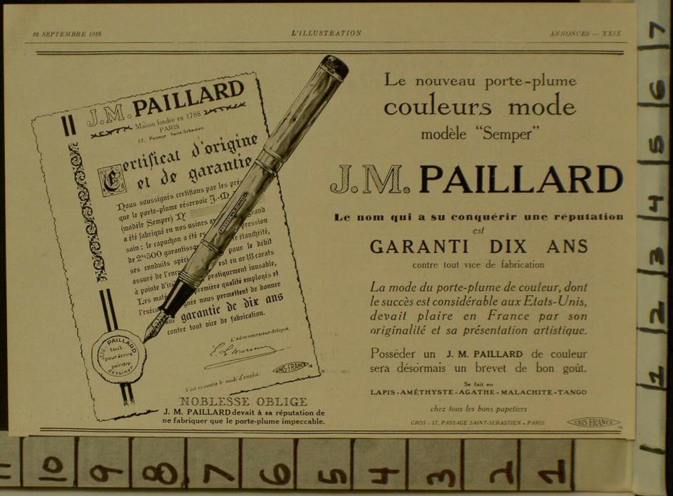 1928 J.M PAILLARD SEMPER FOUNTAIN PEN INK NOUVEAU NIB PARIS FRENCH  22822891