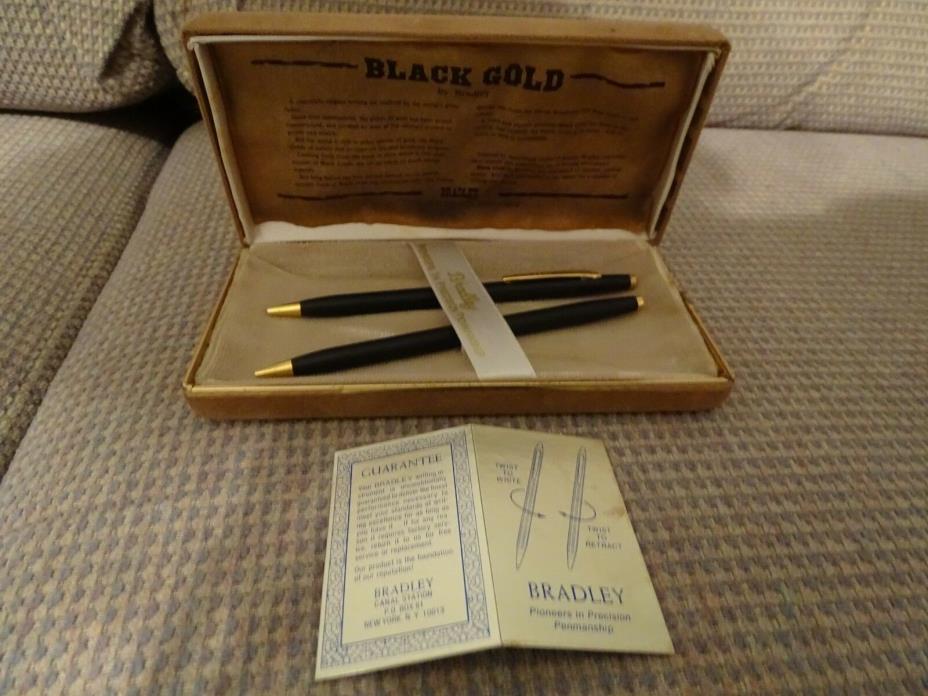 Bradley Black Gold Pen & Pencil Set-EUC-Pen needs refill