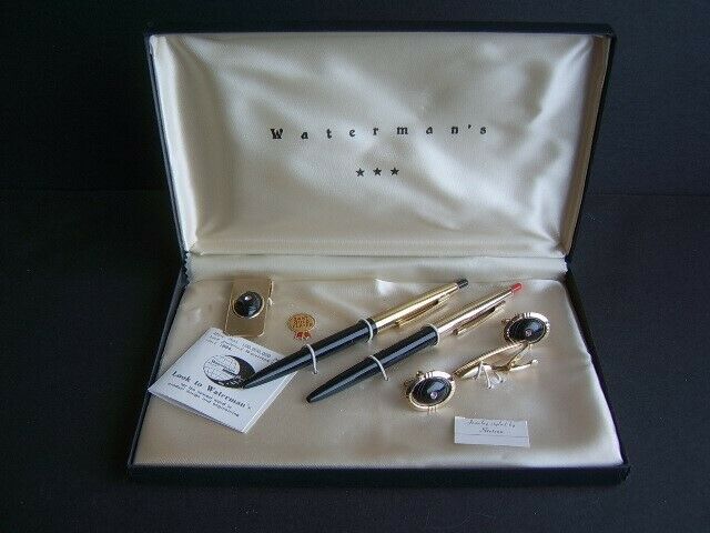 Waterman's 24k Gold Plated Ballpoint Pen Set  w/ Tie Clip Cufflinks & Money Clip