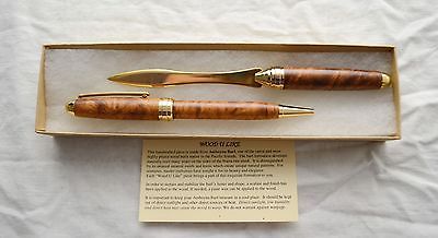 USA-Made Amboyna Burl w/ Brass Fittings Pen/Letter Opener Set by Wood U Like