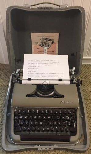 VTG 1956 Olympia SM3 Deluxe Gray Portable Typewriter w/ Case West Germany MINT!