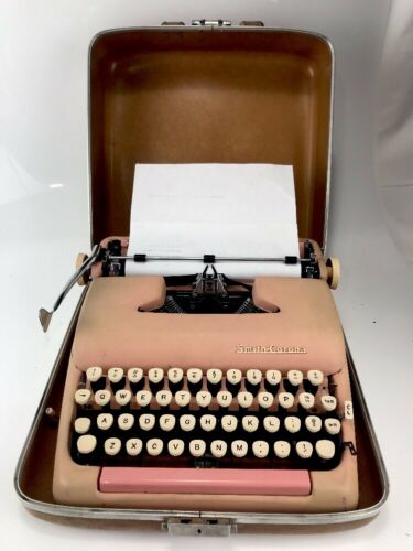 Pink Smith Corona Silent Super 5T Series Portable Typewriter & Case Vintage USA