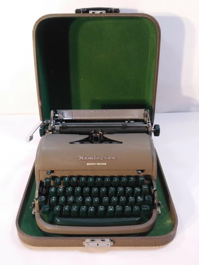 Remington Quite-Riter Typewriter & Hard case w/ Key & Manual Green Works Great!