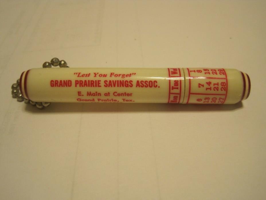 Vintage Grand Prairie Savings Assoc. Key Chain Perpetual Calendar