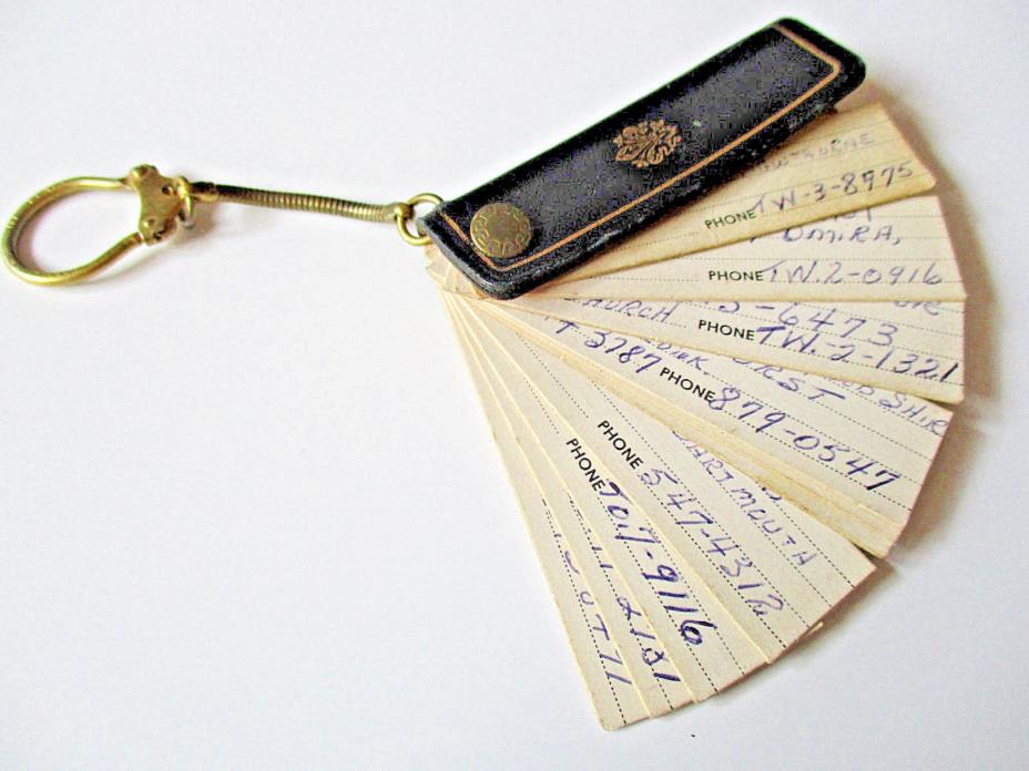 Vintage Key Chain Mini Address Phone Book Leather Brev. Made in Italy Used