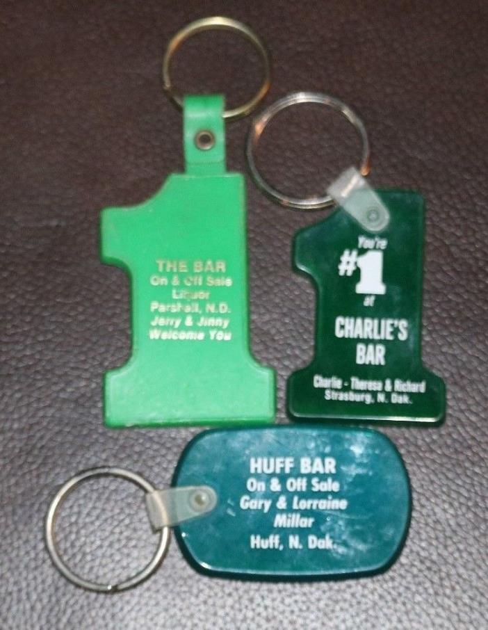 3 CAR KEY  RING CHAIN  HUFF'S BAR CHARLIES BAR STRASBURG THE BAR PARSHALL HUFF