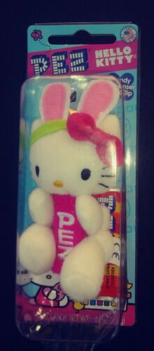 Pez Dispenser Hello Kitty Plush With Bunny Ears & Backpack Clip New in Package