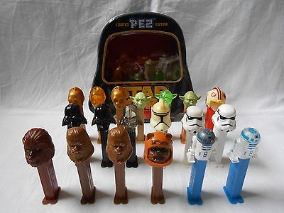 Lot of 20 Used (Star Wars) Pez Despensers and Metal Case