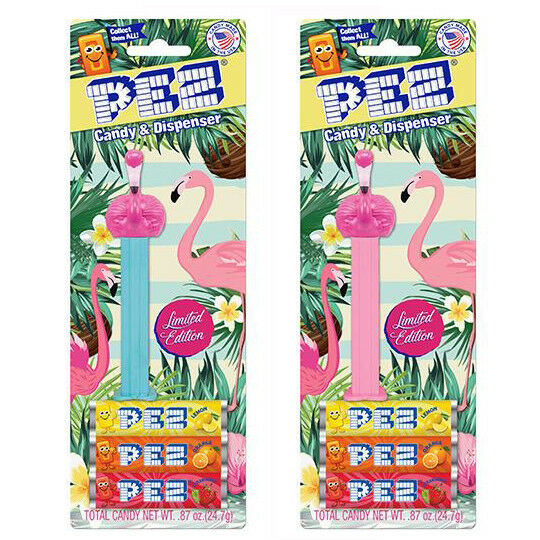 NEW LIMITED EDITION FLAMINGO PEZ SET OF 2 MINT on CARDS W/CANDY FLOYD & MABEL LE