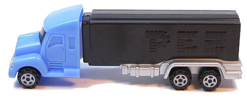 Pez European Power Truck~Blue Cab~Black Trailer Silver V Grille~Near Mint~Loose