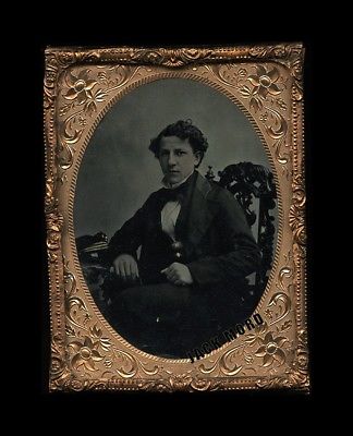 1860s Ambrotype Young Soldier or Navy Officer with Painted Cap on Table