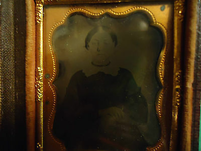 1/9 Ambrotype of Young Woman w/Hands Folded in Full Complete Case