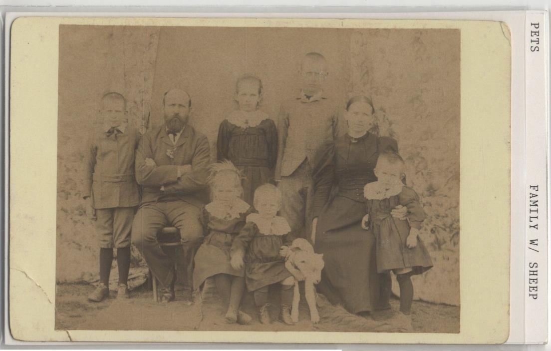 Antique cabinet photo Large Family with Lamb