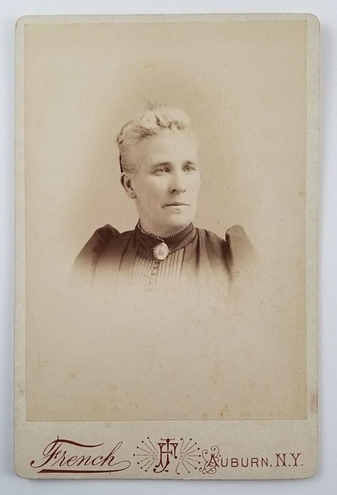 Cabinet Card Photograph Portrait of a Woman Wearing Photo Pendant Auburn NY