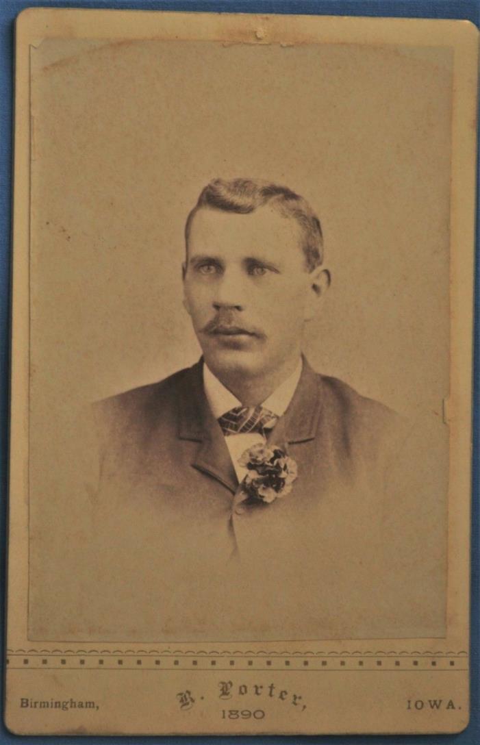 Cabinet Photo Man Mustache Flower Porter Birmingham Iowa IA 1890