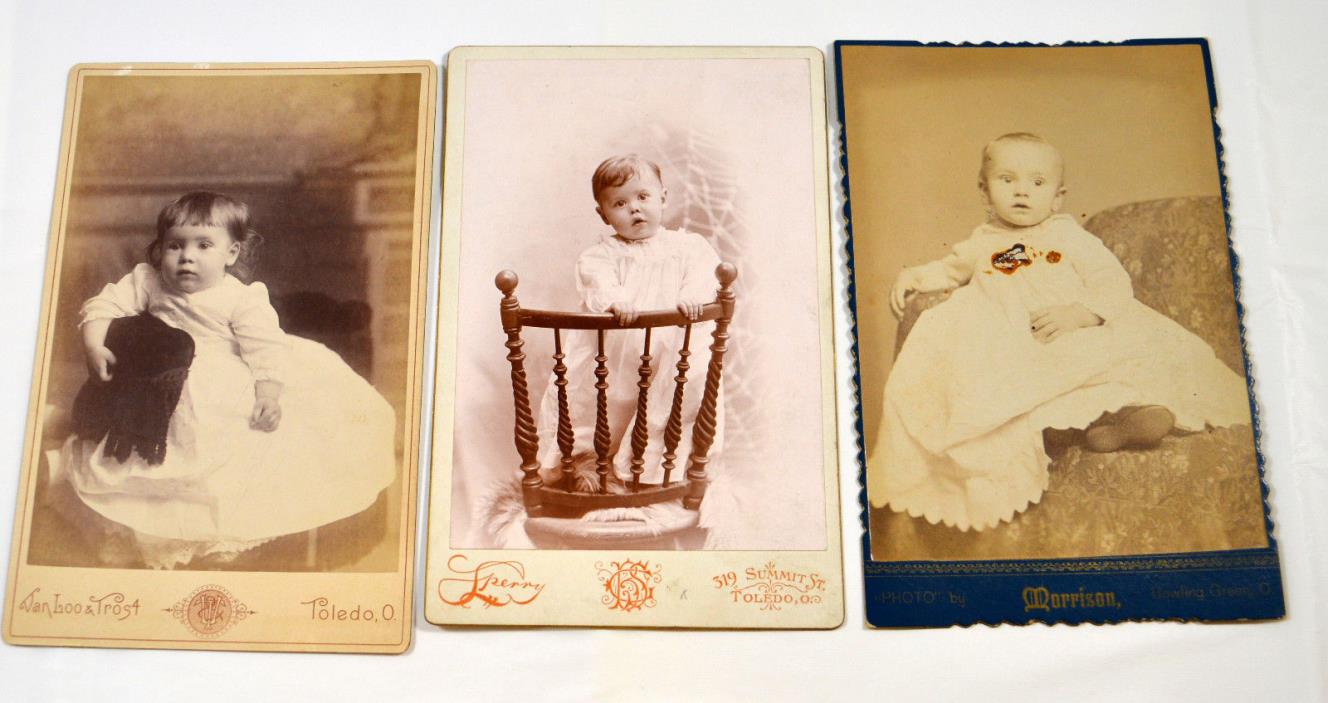 Antique Cabinet Card Photos LOT of 3 Photos Babies Toddlers CUTE Toledo OH Area