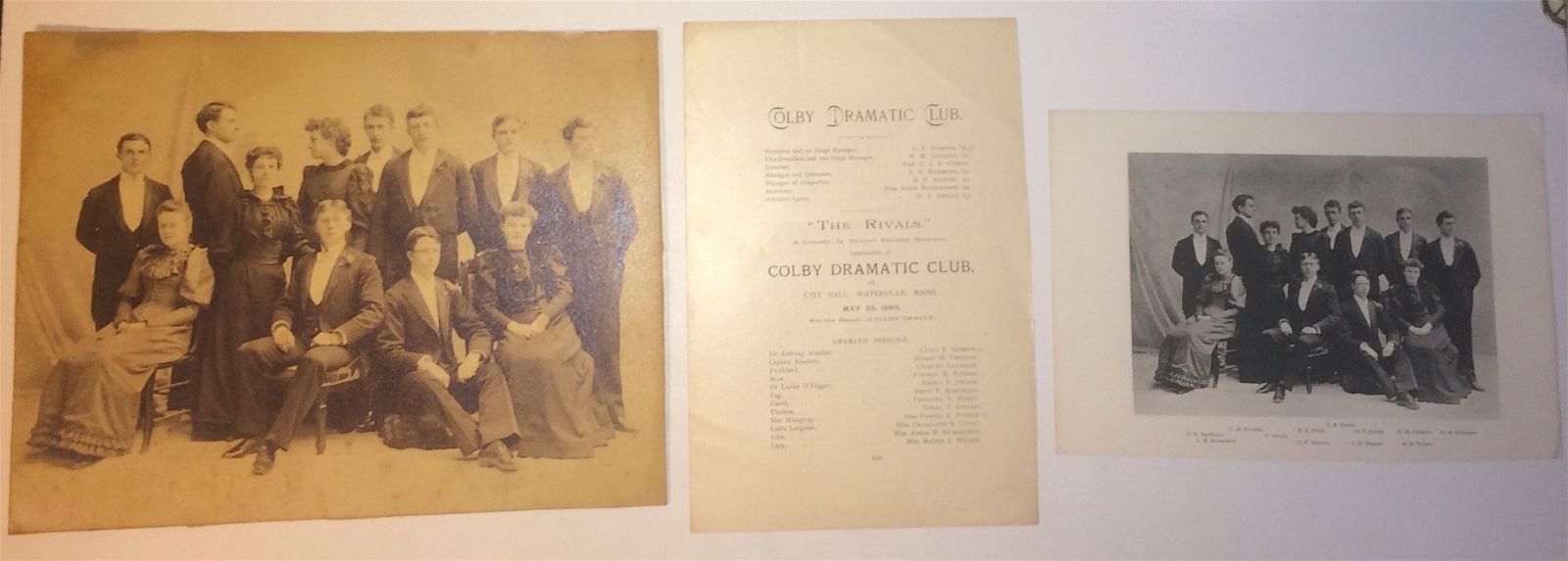 Rare Antique Large Colby College Dramatic Club, ID'd Cabinet Photo & Info Lot!