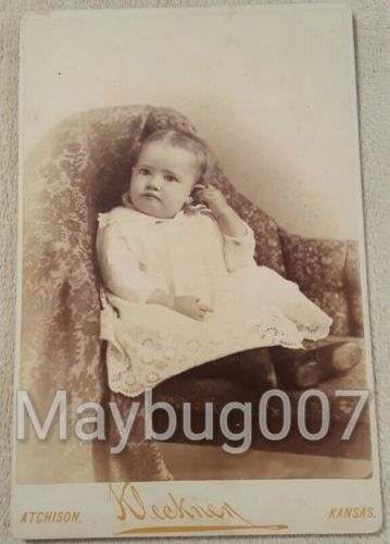 Vintage Antique Cabinet Photograph Baby Girl toddler Atchison, Kansas studio