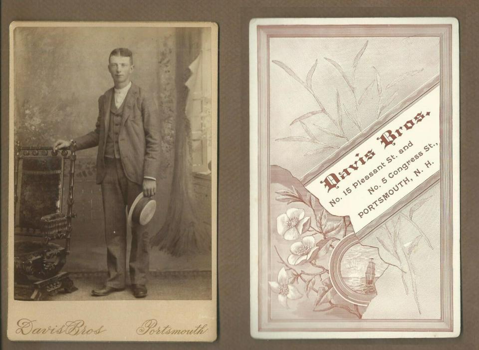 c1890 Portsmouth NH, Lanky lad with boater hat in hand, Davis brothers photog