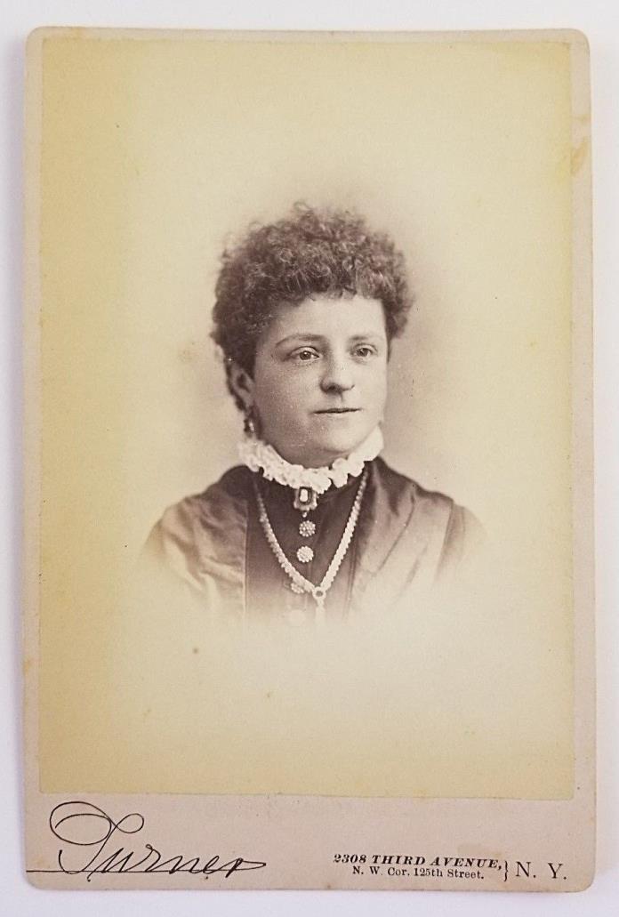 Cabinet Card Photograph Portrait of a Woman Beautiful Buttons Jewelry Turner NY